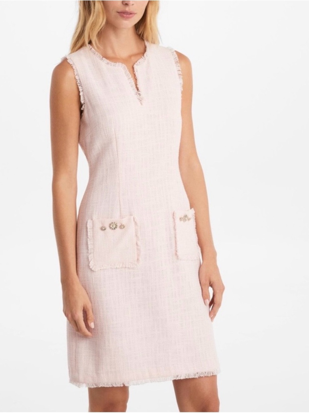 Karl Lagerfeld Paris sleeveless tonal tweed pocket sheath dress  Blush Pink 2